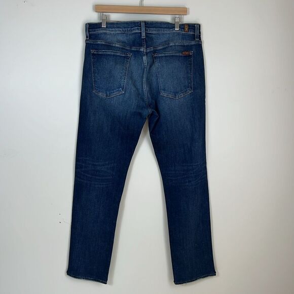7 For All Mankind Jeans Mens 36 Slim Fit Adrien Stretch Dark Wash Straight - Picture 4 of 7